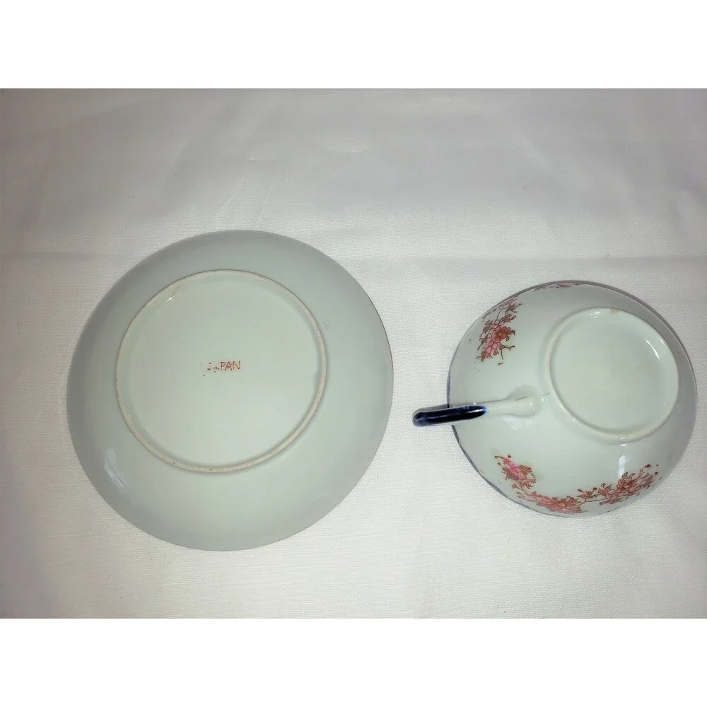 Hand Painted Moriage Vintage Geisha Teacup & Saucer Japan 1950s Vintage Japan